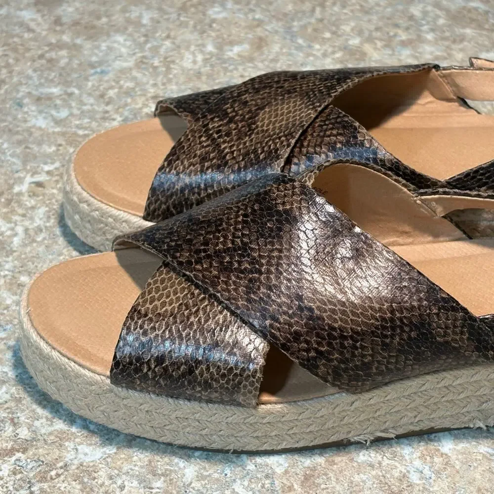 Ann Taylor LOFT Espadrille Snake Print Criss Cross Platform Sandals Size 10